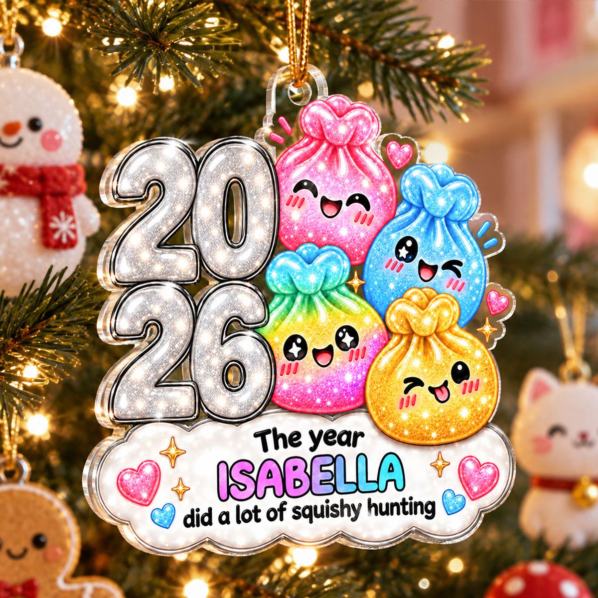 Cute Dim Sum The Year Did A Lot Of Squishy Hunting - Personalized Acrylic Ornament - Christmas Gift, Keepsake For Kids, Teenagers