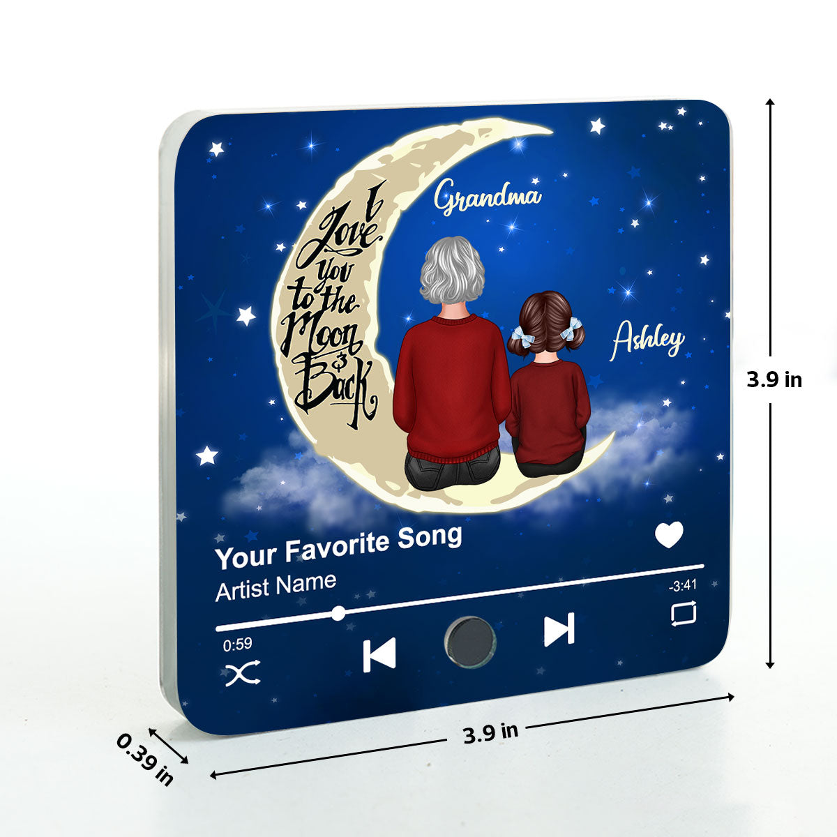 Grandma & Grandkid I Love You To The Moon And Back Personalized Music Fridge Magnet, Heartfelt Gift For Grandma, Grandkids, Granddaughter, Grandson