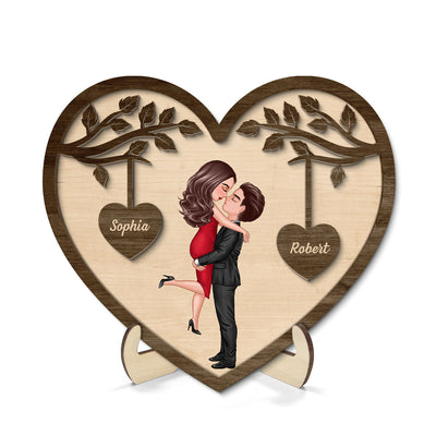 Couple Kissing Under Tree Valentine‘s Day Gift For Him Gift For Her Heart Shaped Personalized 2-Layer Wooden Plaque