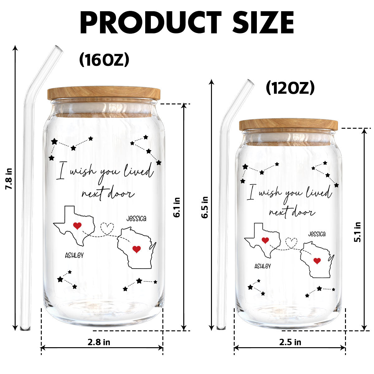 I Wish You Lived Next Door Personalized Tumbler Glass Can, Long Distance Friends Family Sisters Gift