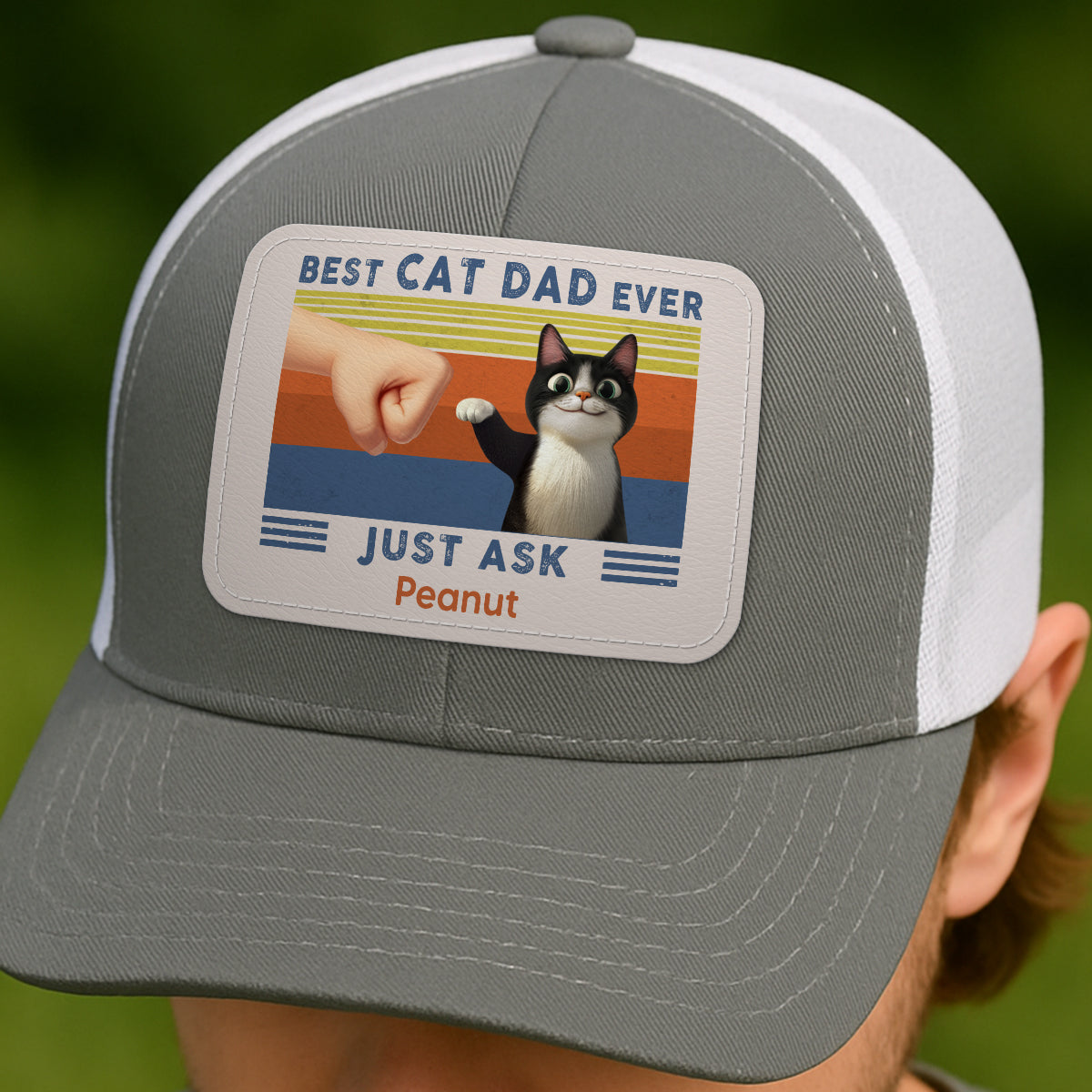 Best Cat Dad Cute Cartoon Cats Personalized Leather Patch Hat, Trucker Hat, Father's Day Gift for Cat Dads