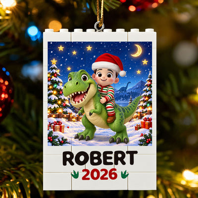 Trending Kid With Dinosaur Design For Boy Girl - Personalized Building Blocks Ornament - Christmas Gift For Grandkids