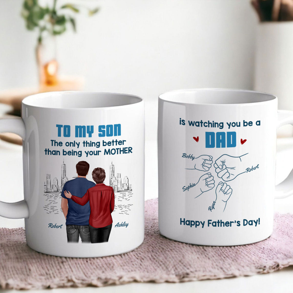From Mom Dad To Son Watching You Be A Dad Blue Tone - Personalized Mug - Gift For Son