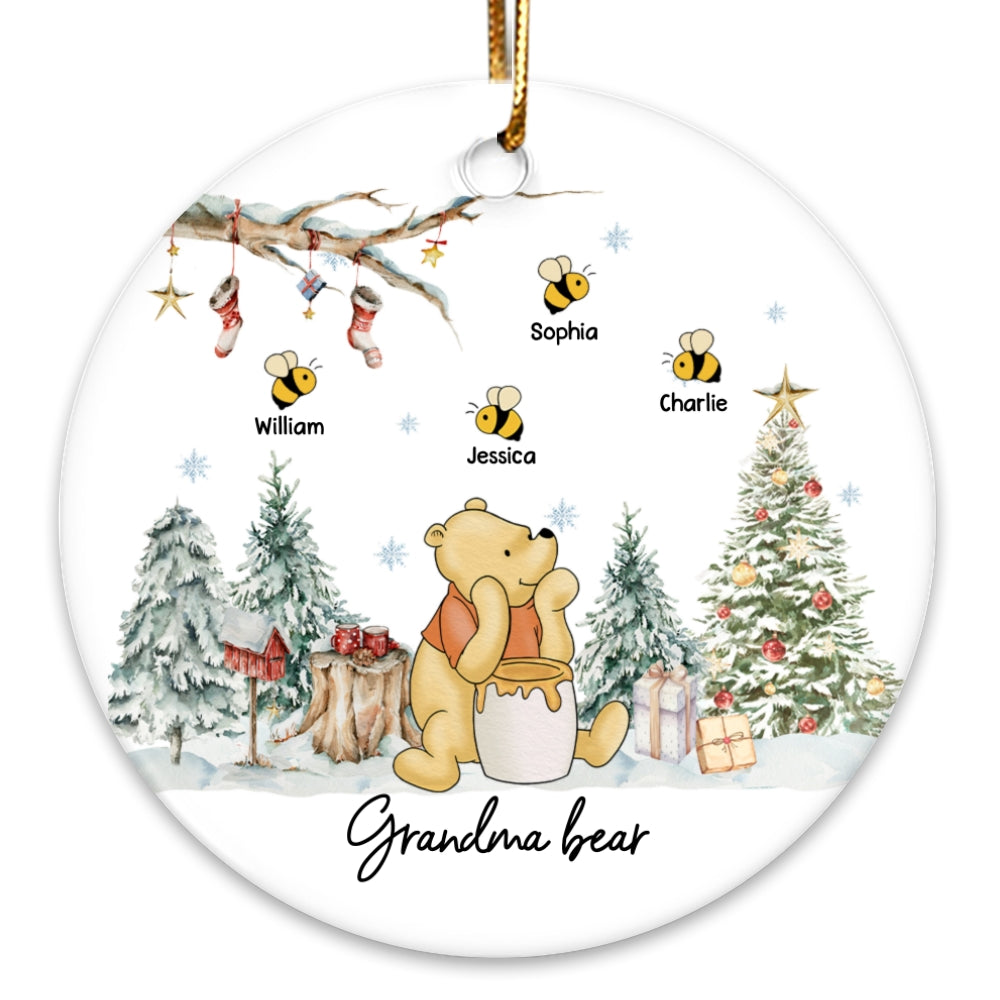 Grandma Bear Cute Grandkids Names Personalized Circle Ceramic Ornament, Christmas Gift