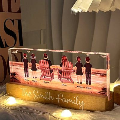 Family At Beach Retro Vintage Personalized Acrylic LED Night Light, Father's Day Gift For Dad, Gift For Husband, Wife