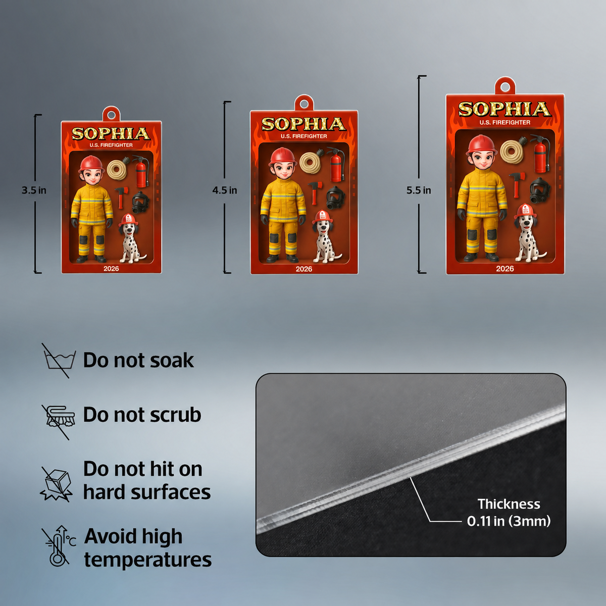 Firefighter Action Figure 3D Effect Personalized Acrylic Ornament - Special Gift For The Brave Firefighter