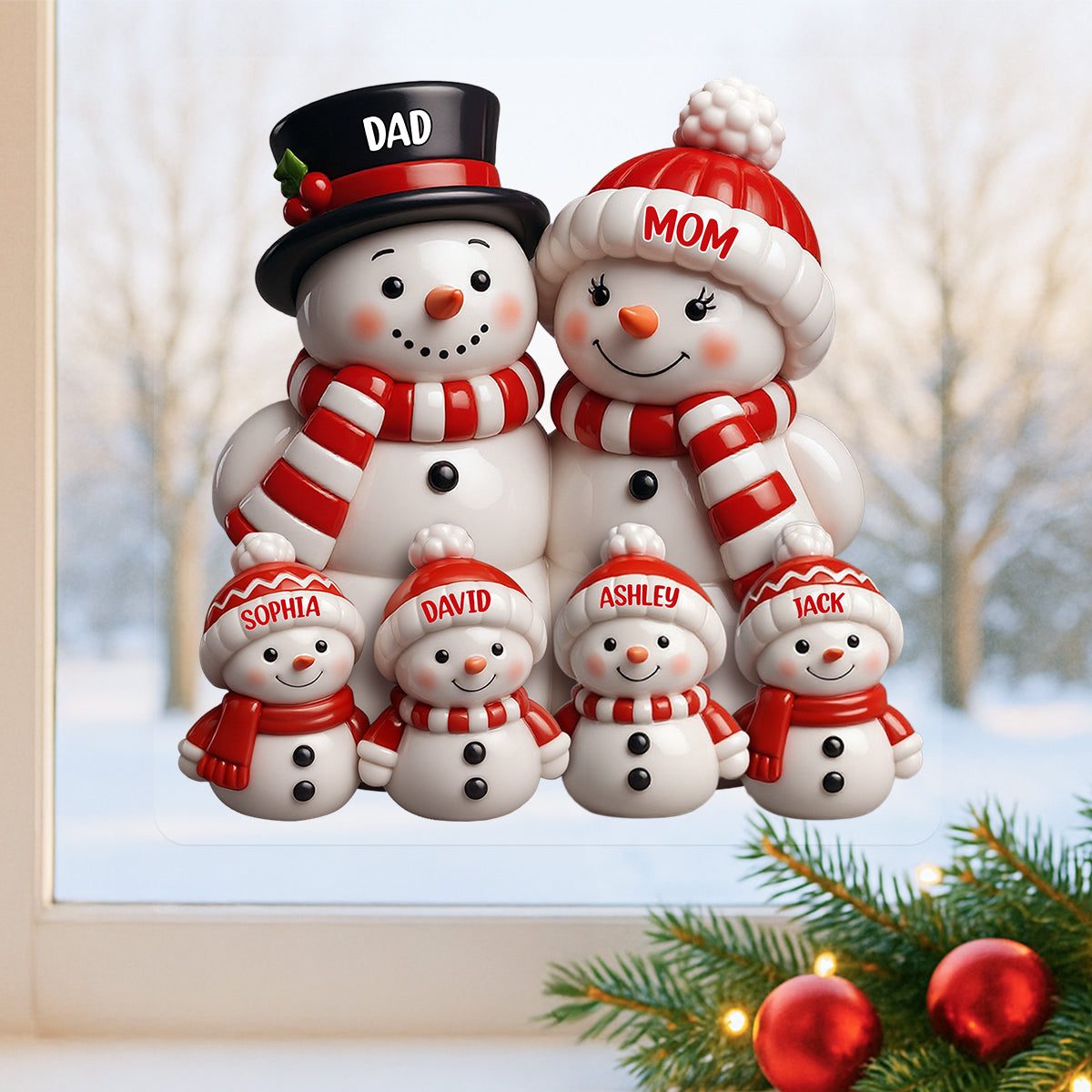 3D Effect Cute Snowman Family Christmas Decor Personalized Decal