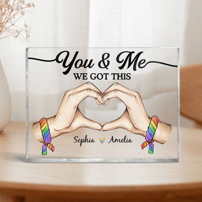 Pride Month LGBT Couple Heart Hands Personalized Rectangle Acrylic Block Plaque, Gift For Couple