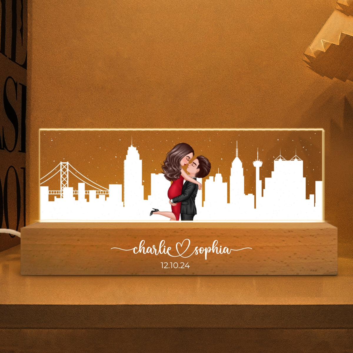 Personalized Skyline LED Night Light Anniversary Gift, Engagement Gift, Bridal Shower Gift for Couple, Best Friends