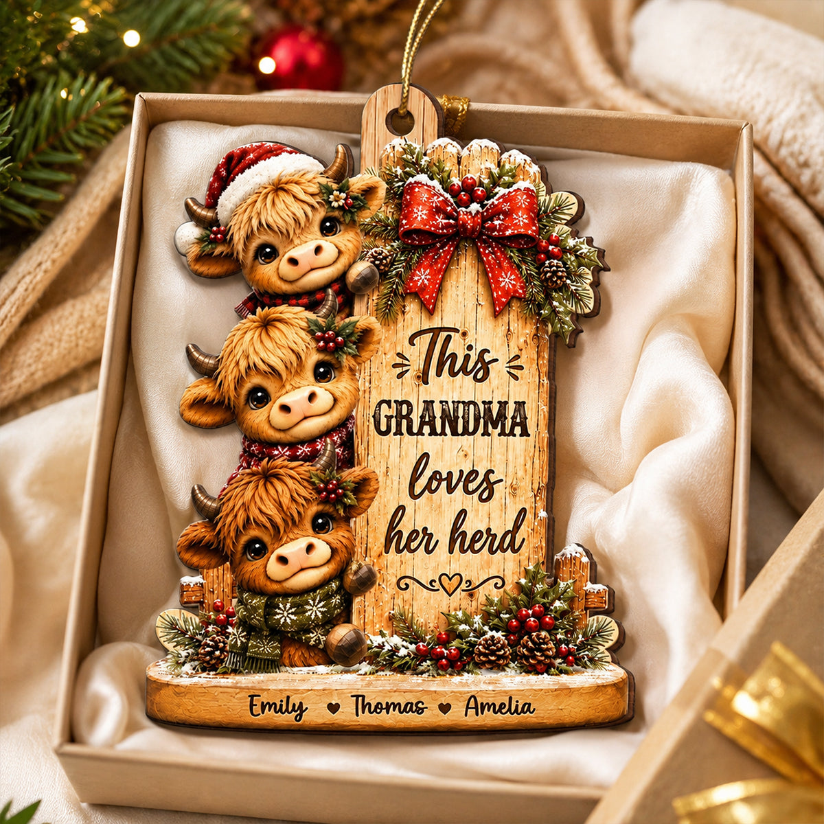 This Grandma Loves Her Herd - Personalized Wooden Ornament - Christmas Gift for Grandma