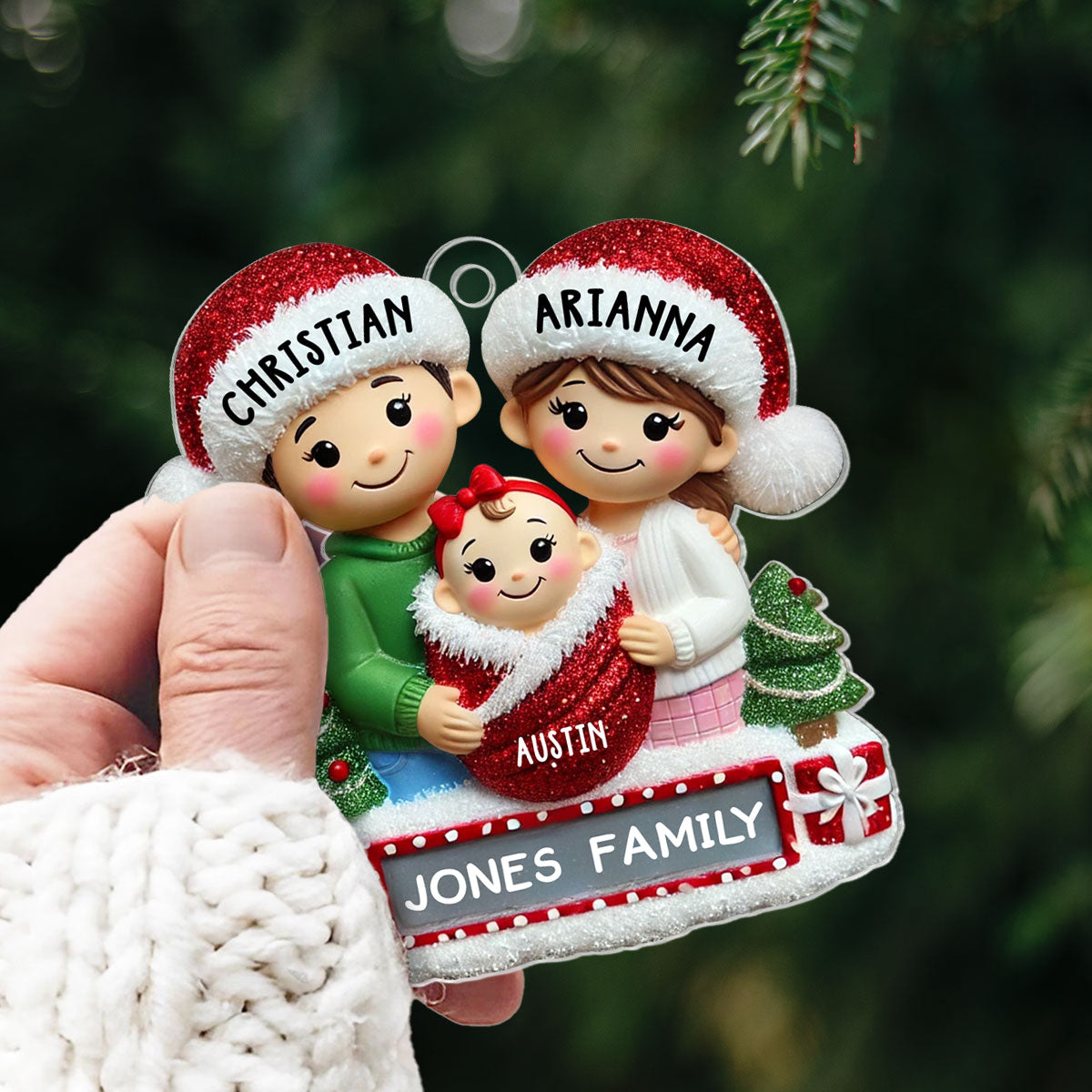 Personalized New Parents Baby in Red Swaddle Christmas Acrylic Ornament, Gift for New Mom New Dad, Baby Newborn Gift