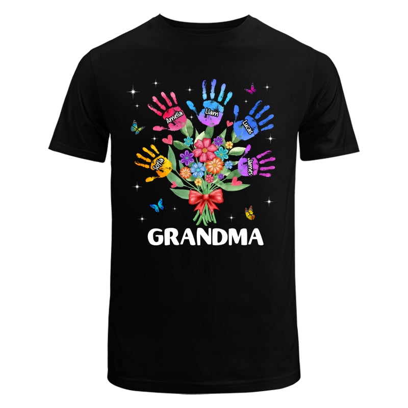 Grandma Mom Heart Handprints Flowers Personalized Shirt