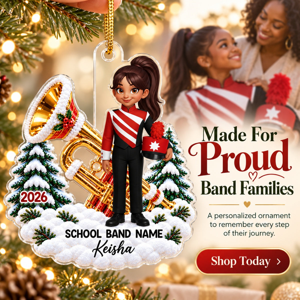 Trumpet Drum Marching Band Design For Boy Girl - Personalized Acrylic Ornament - Gift For Granddaughter, Grandson