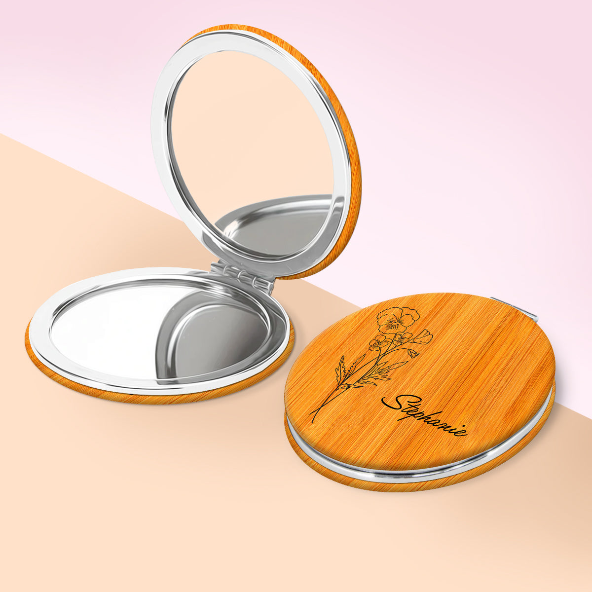 Birth Month Flower Personalized Circle Compact Mirror, Travel Size Mirror, Birthday Gifts, Birth Flower Gift