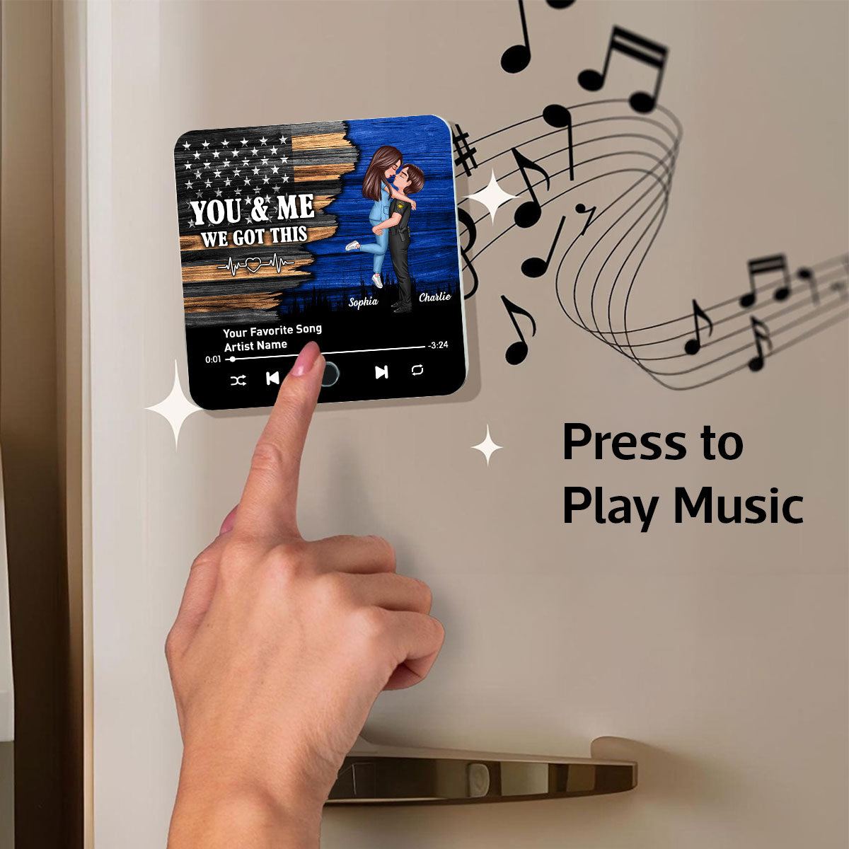 Hero Couple Hugging Kissing Favorite Song Personalized Music Fridge Magnet,  Gift Gift For Her Gift For Him