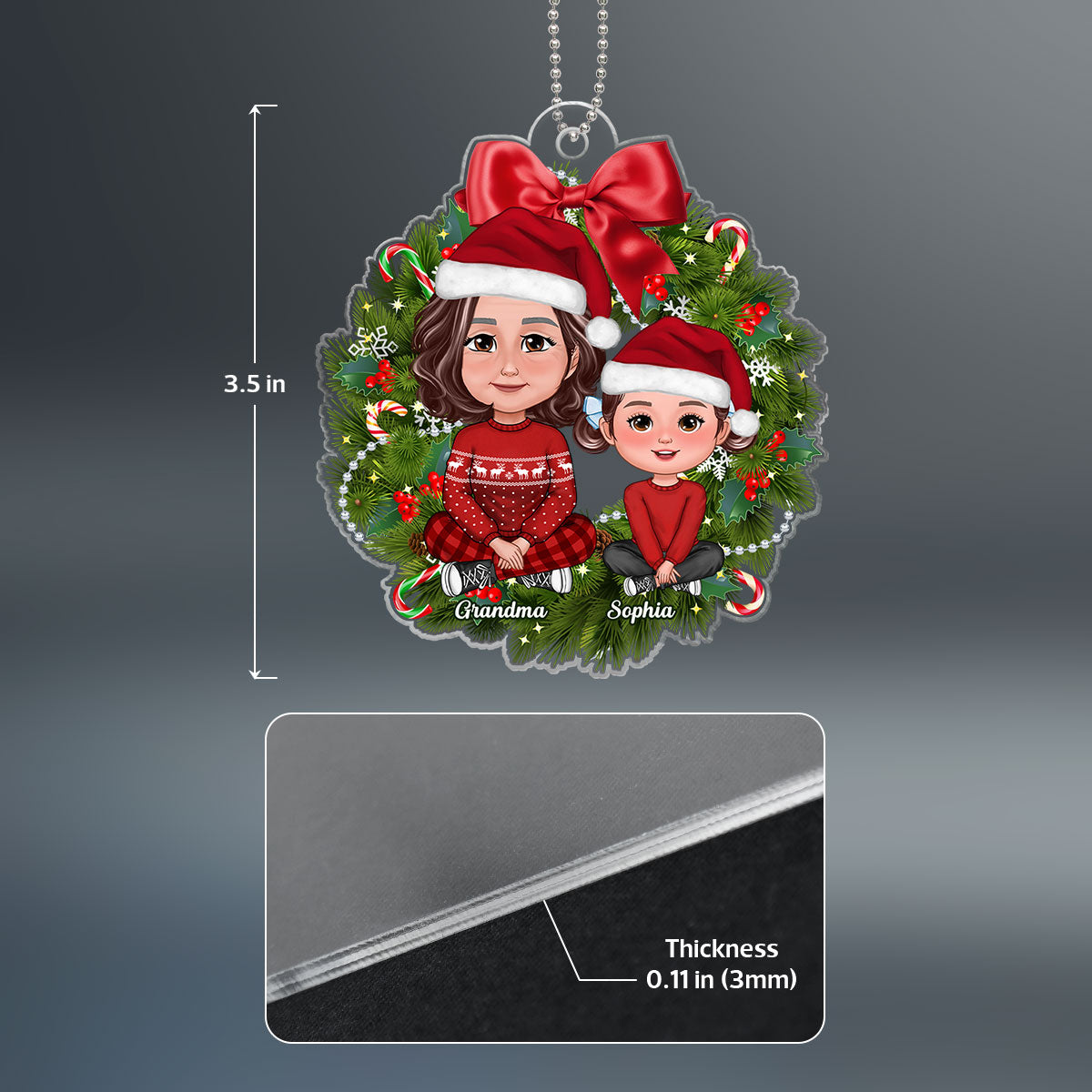 Grandma Grandkids Crossed Legs Sitting On Christmas Wreath Personalized Acrylic Ornament