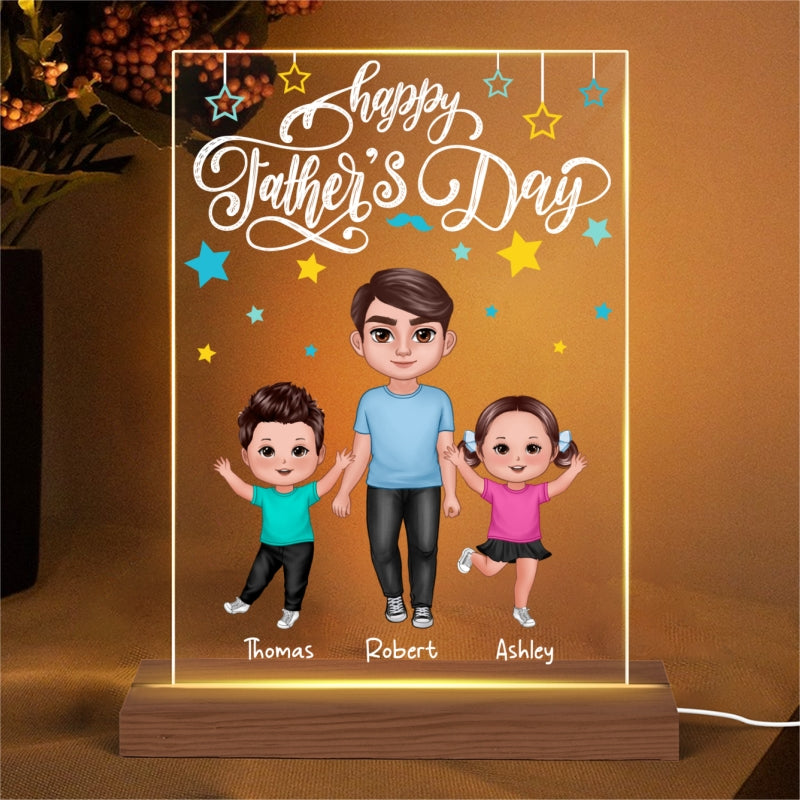 Happy Doll Dad Kids Stars Personalized Rectangle Acrylic LED Night Light