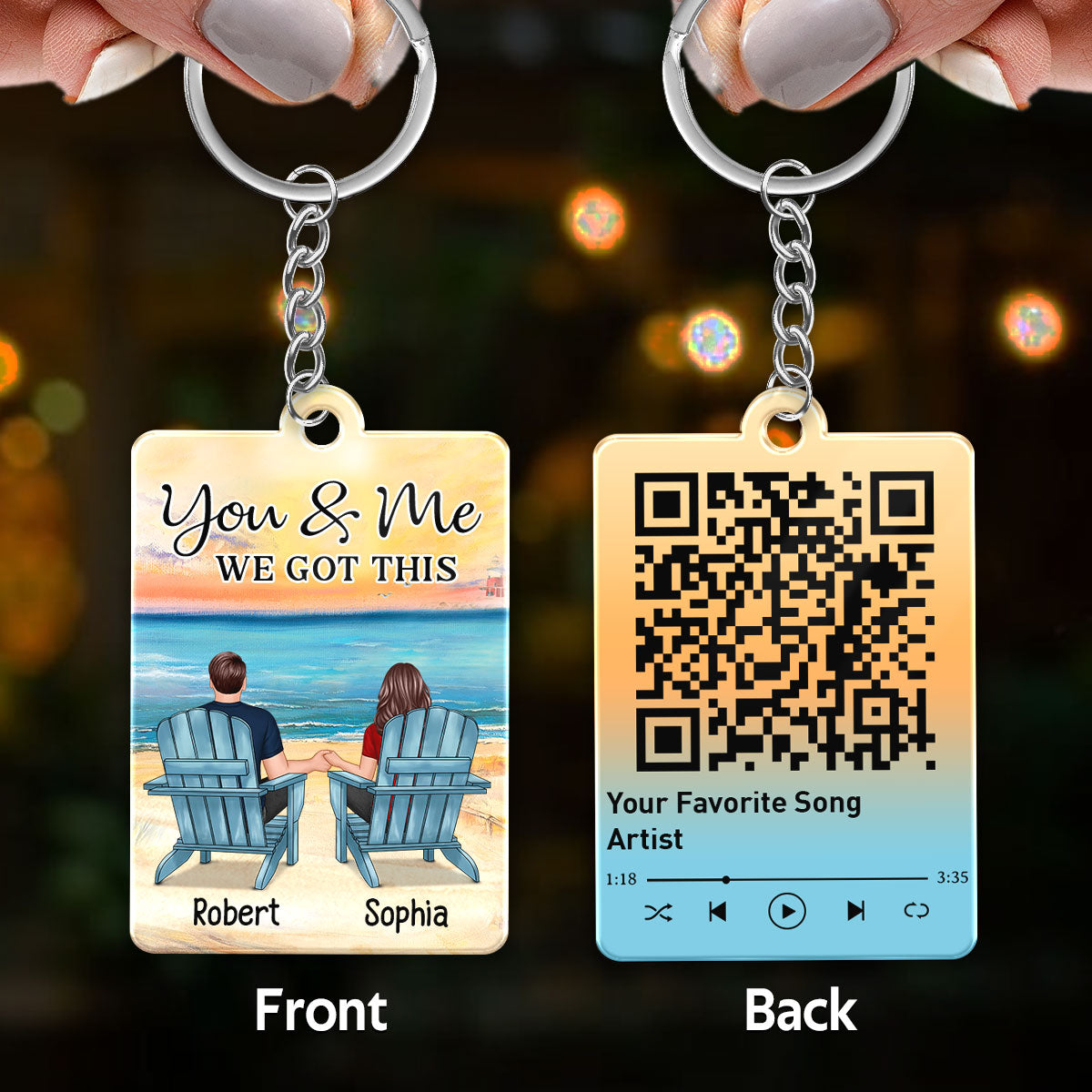 Couple Back View At Beach Favorite Song Scannable QR Code Personalized Acrylic Keychain