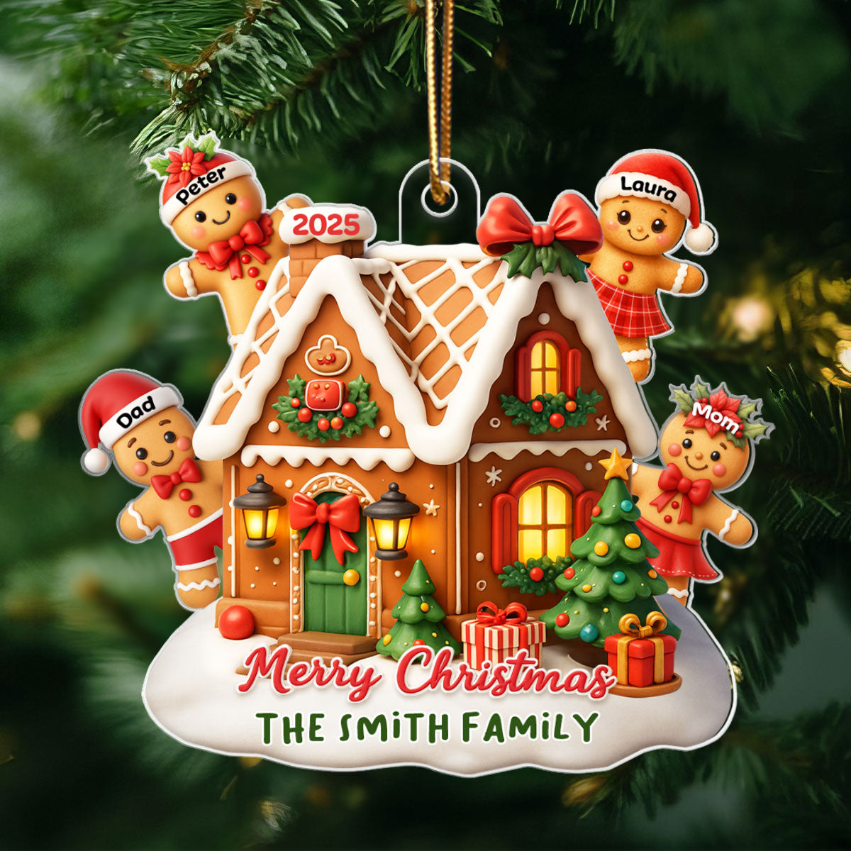 Gingerbread Family - Personalized Acrylic Ornament - Christmas Gift for Family, for Her, for Husband