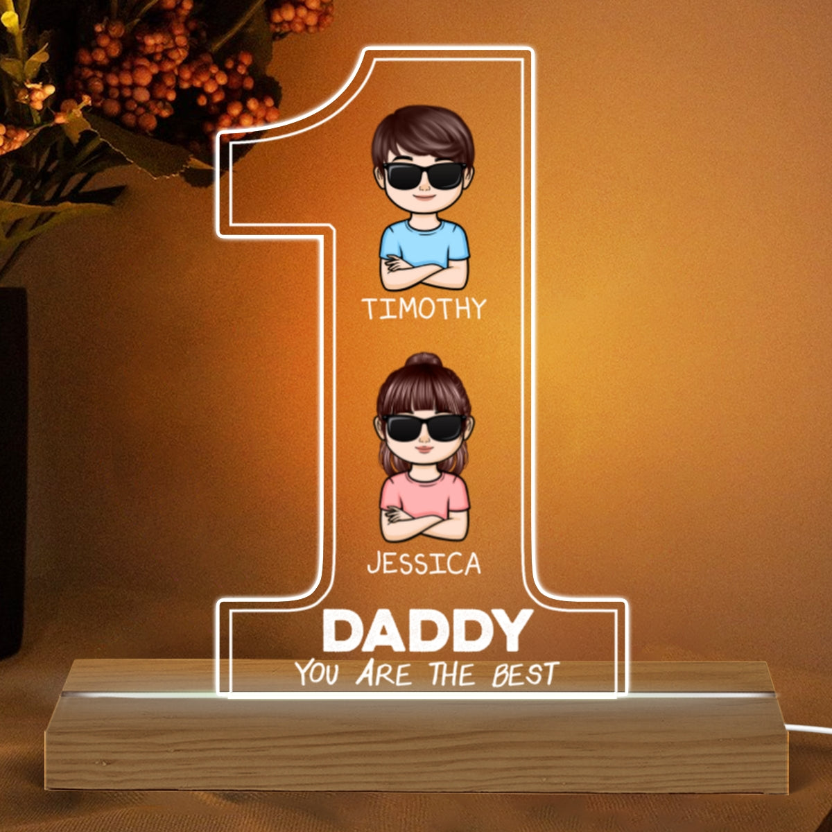 #1 Dad Grandpa Kids Crossed Arms Personalized Acrylic Custom Shape LED Night Light