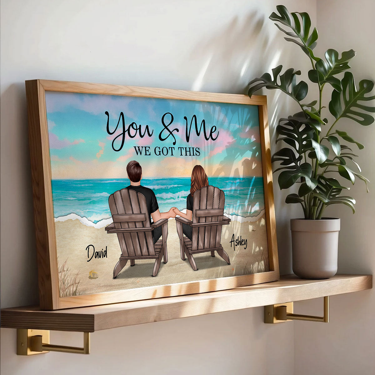 Torn Paper Patterned Couple Beach Landscape Personalized Poster