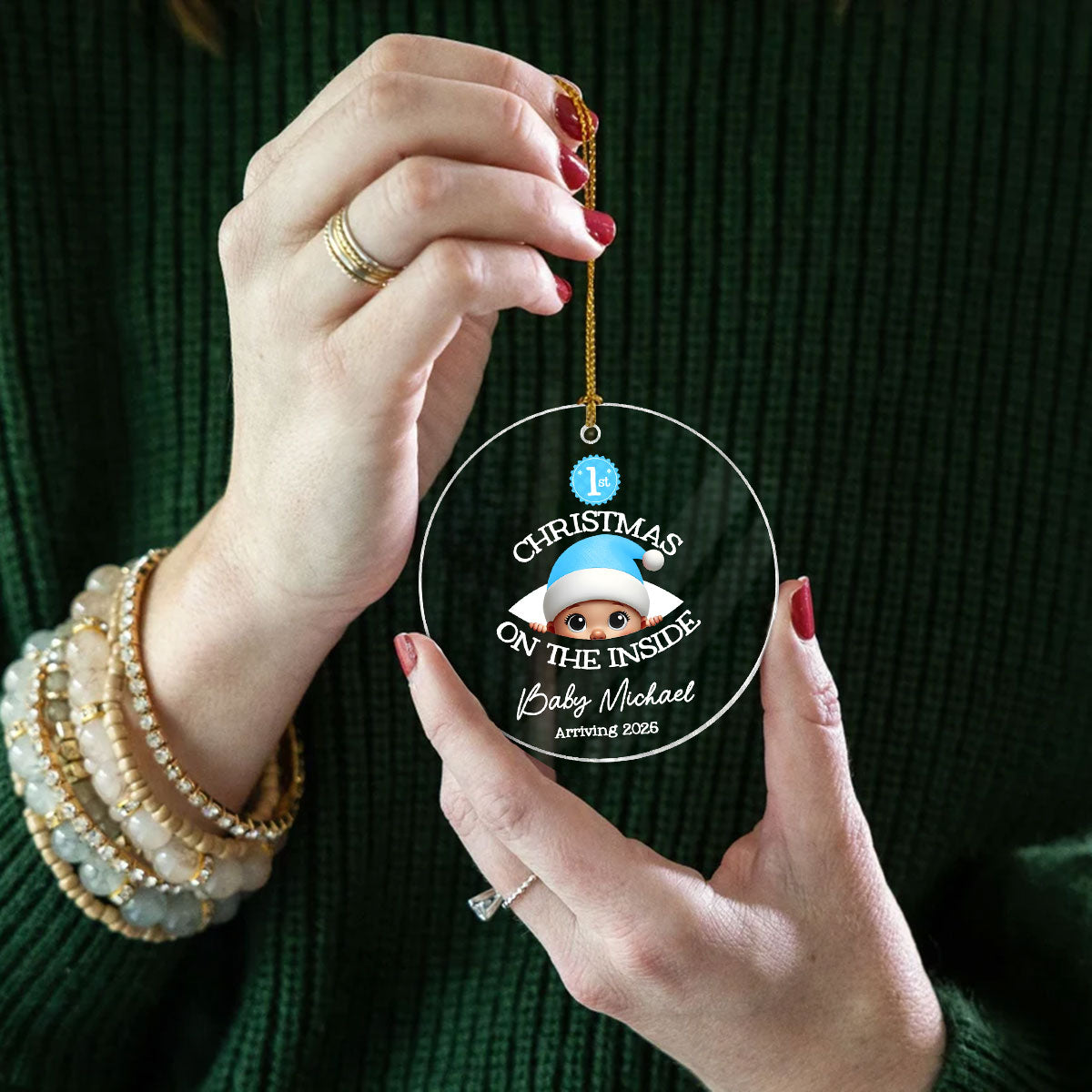 Personalized Baby's First Christmas On the Inside Acrylic Ornament, Custom Pregnancy Reveal Ornament, Expecting Parents