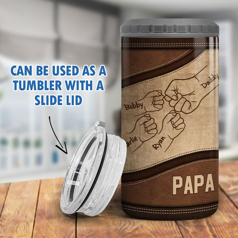 Dad Grandpa And Kids Fist Bump, Personalized Can Cooler, Gift For Him