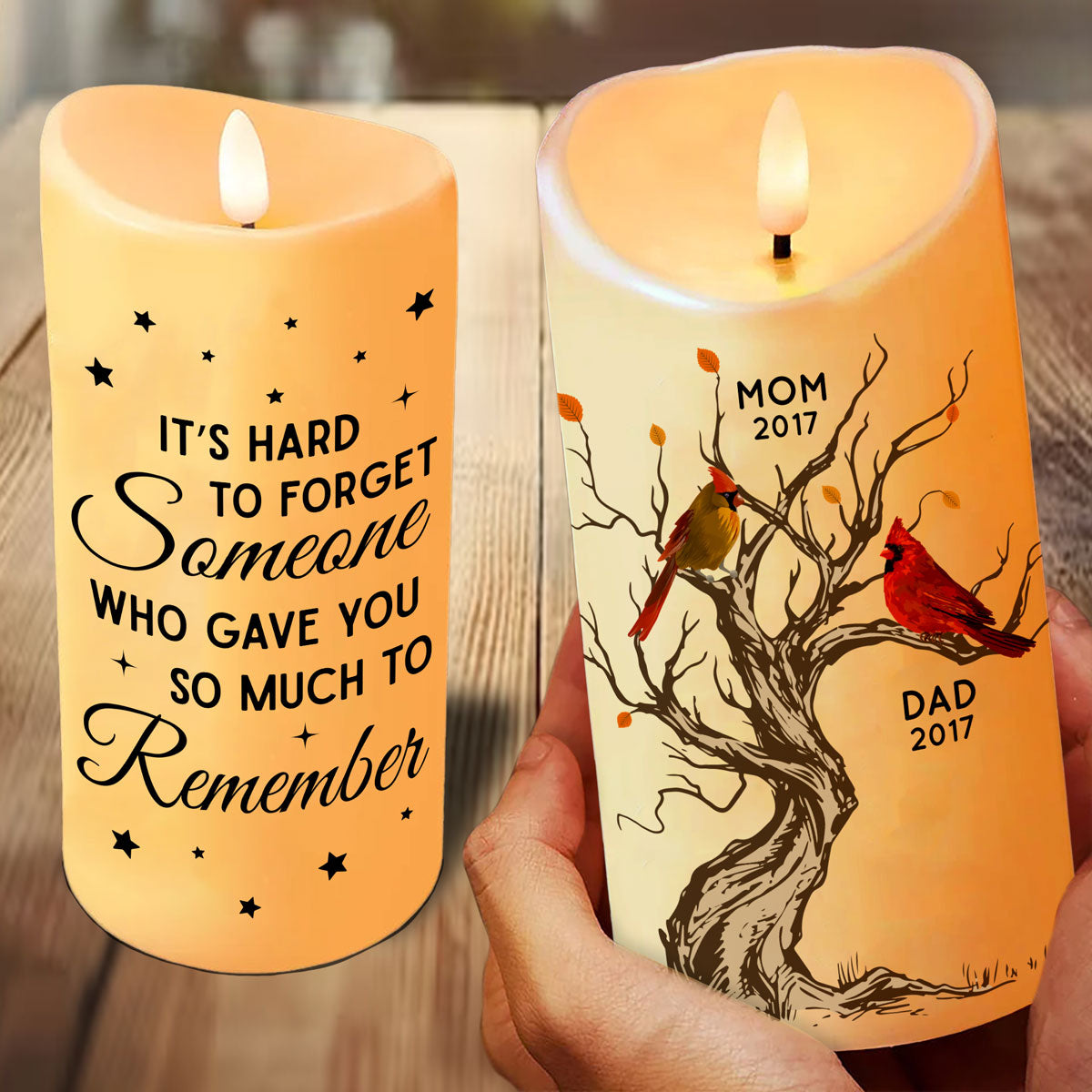 Cardinals Memorial Hard To Forget Personalized LED Candle, Remembrance Gift, Sympathy Gift