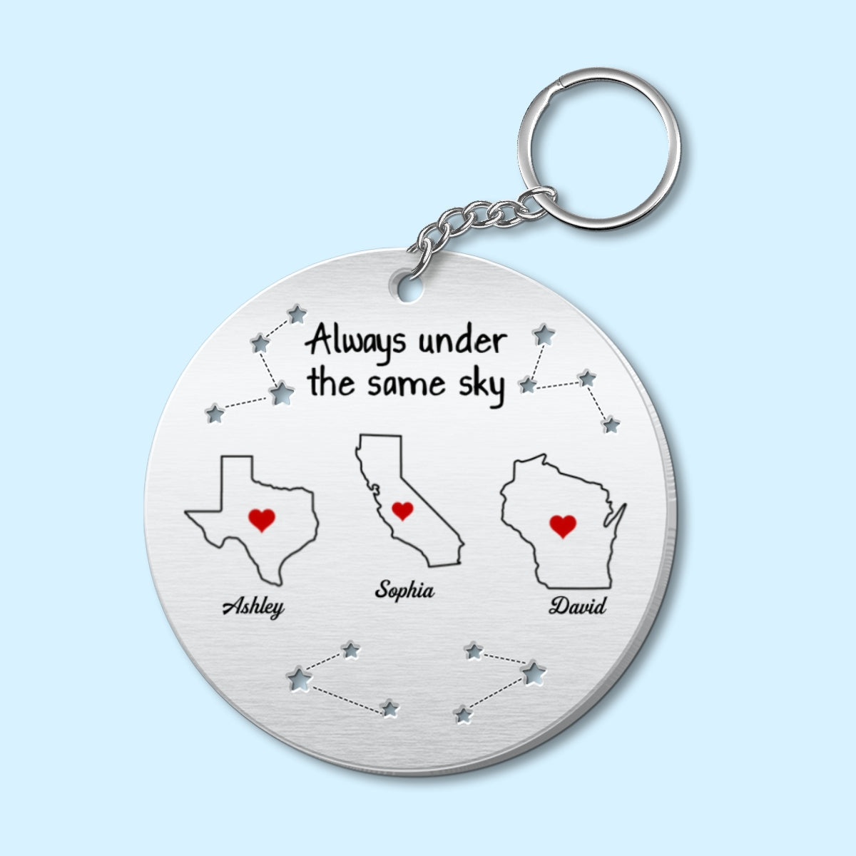 Always Under The Same Sky Personalized Metal Keychain, Christmas Gifts for Boyfriend, Girlfriend, Besties Long Distance Relationship Gift