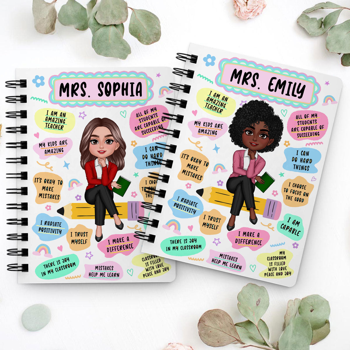 Teacher Daily Affirmation Personalized Spiral Notebook Journal, Back To School Stationery For Teacher