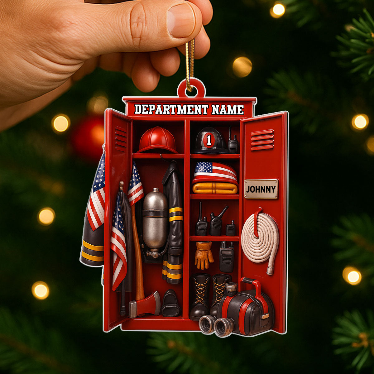 Custom Name & Department Firefighter Locker – Personalized Acrylic Ornament – Christmas Tree Decor for Firemen or First Responders