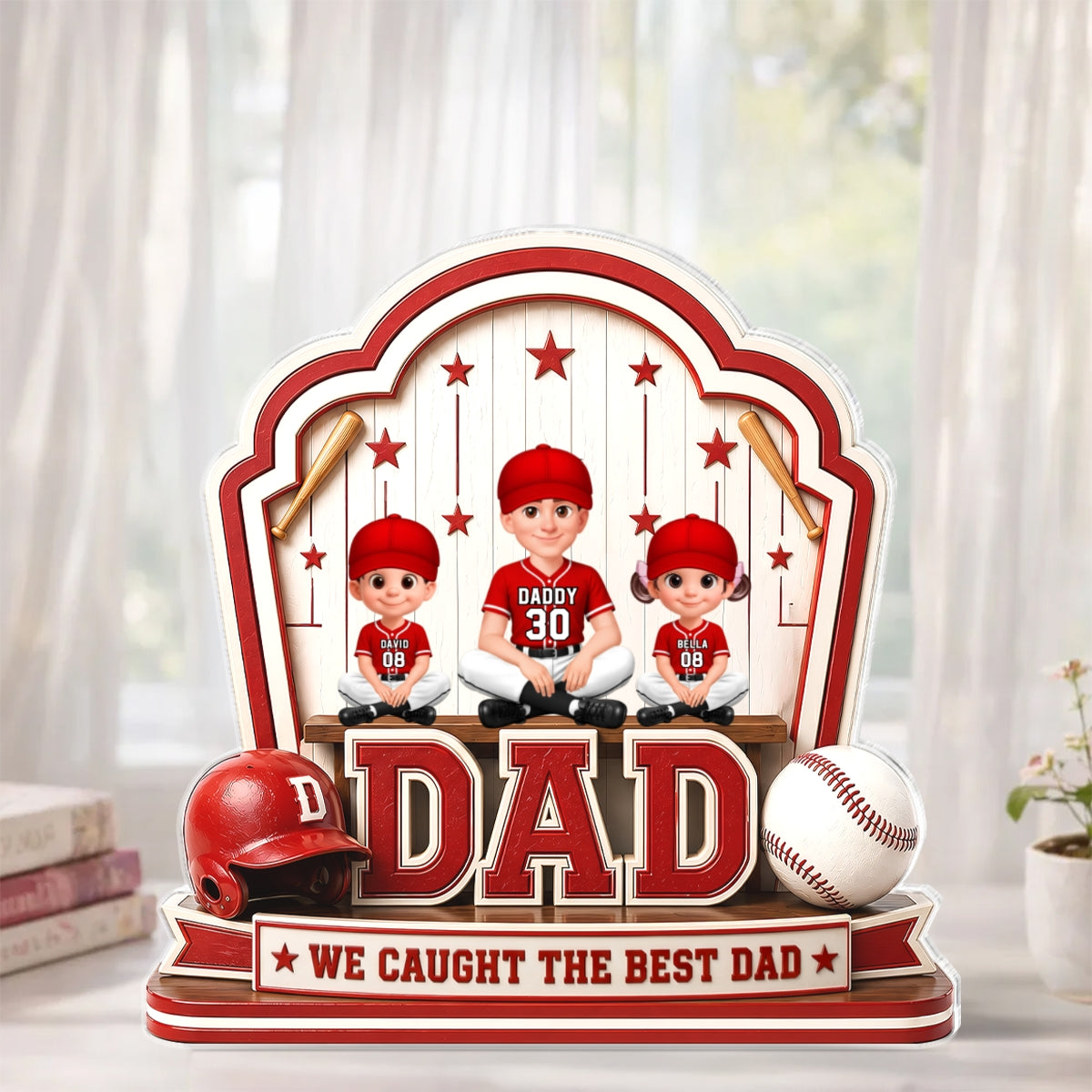 Baseball Best Dad & Kids - Personalized Acrylic Block Plaque - Father's Day Gift For Dad, Husband