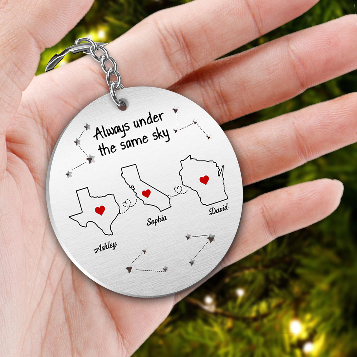 Always Under The Same Sky Personalized Metal Keychain, Christmas Gifts for Boyfriend, Girlfriend, Besties Long Distance Relationship Gift