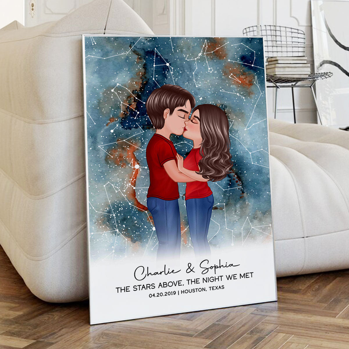 Couple Kissing The Night We Met Custom Star Map Personalized Poster, Heartfelt Anniversary Gift, Wedding Gift, Gift For Couple, For Her, For Him