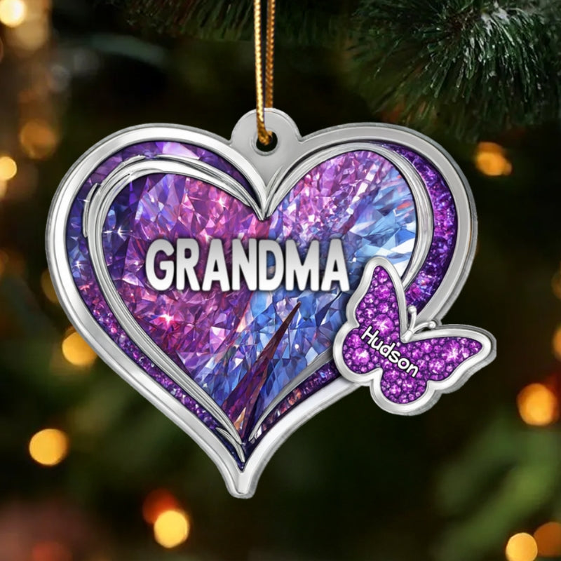 Grandma Butterfly with Grandkids Names 3D Crystal Effect - Personalized Acrylic Ornament - Christmas Gift for Grandma