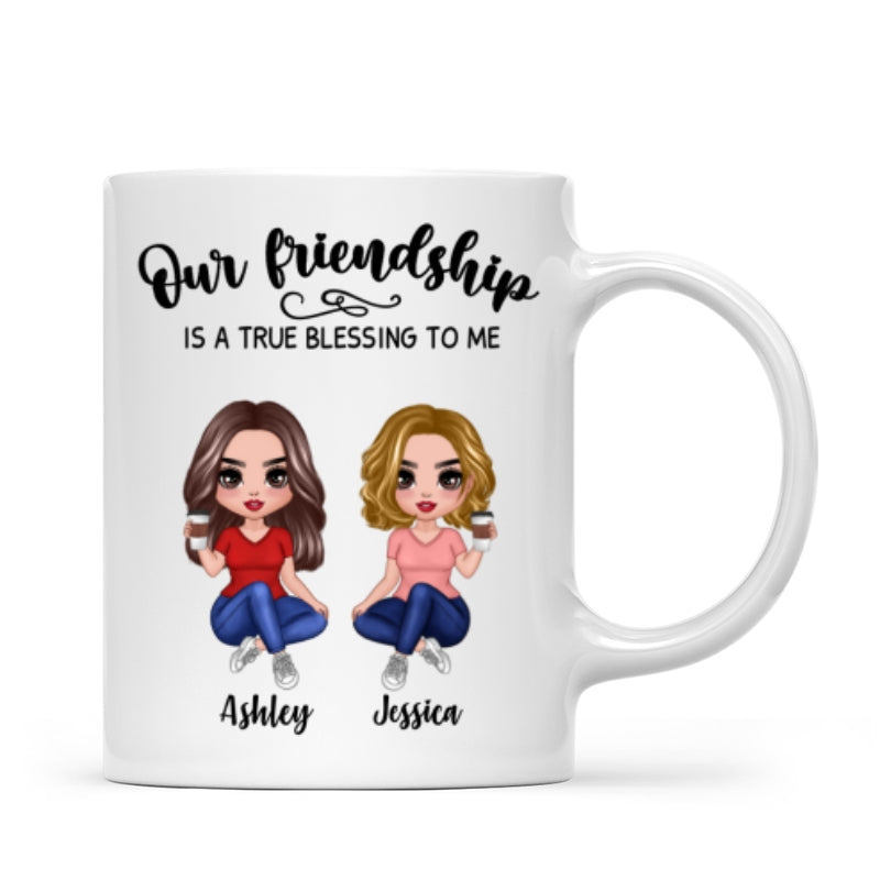 Our Friendship Is True Blessing Pretty Besties Sisters Sitting Personalized Mug