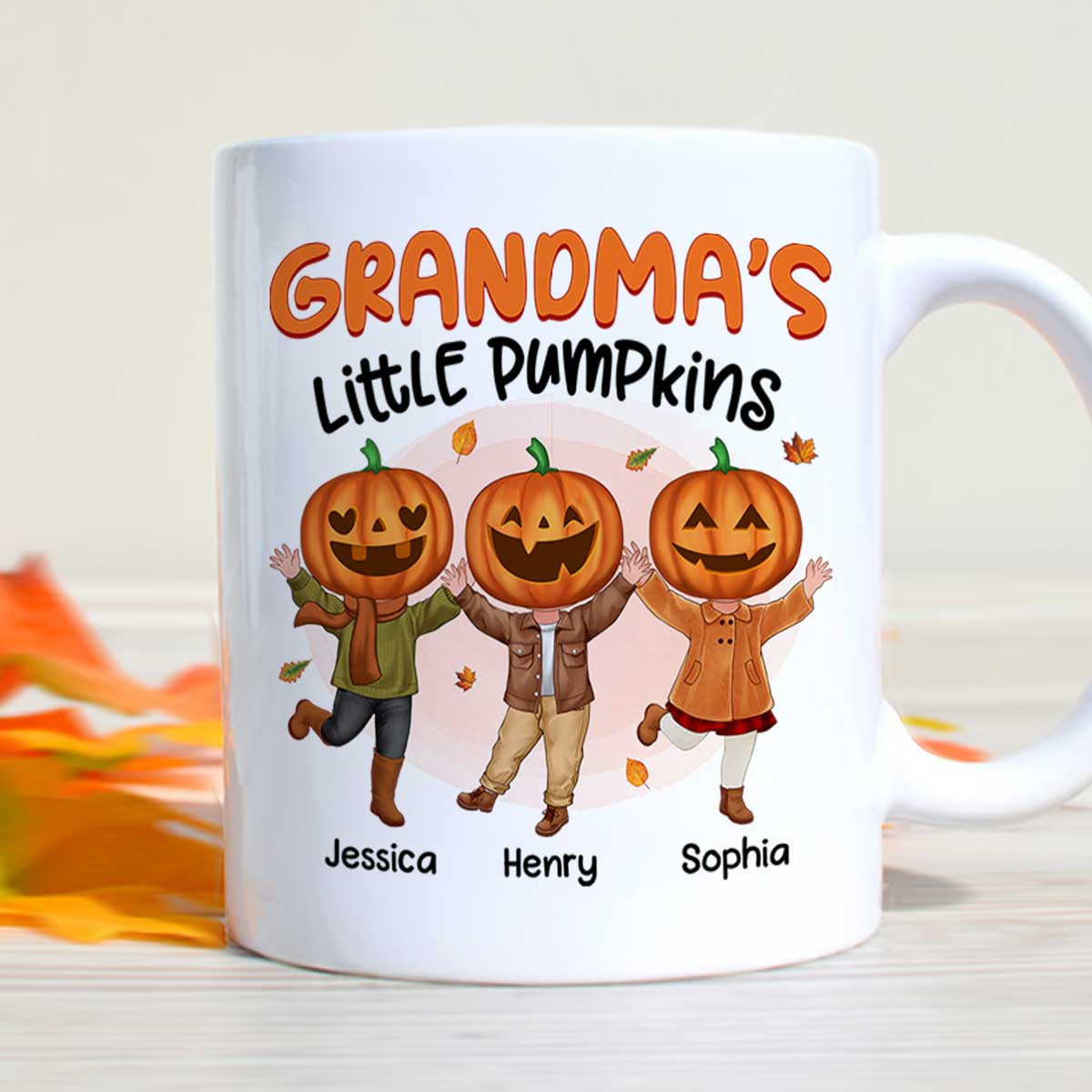 Grandma‘s Little Pumpkins Happy Kids With Pumpkin Head Personalized Fall Season Mug