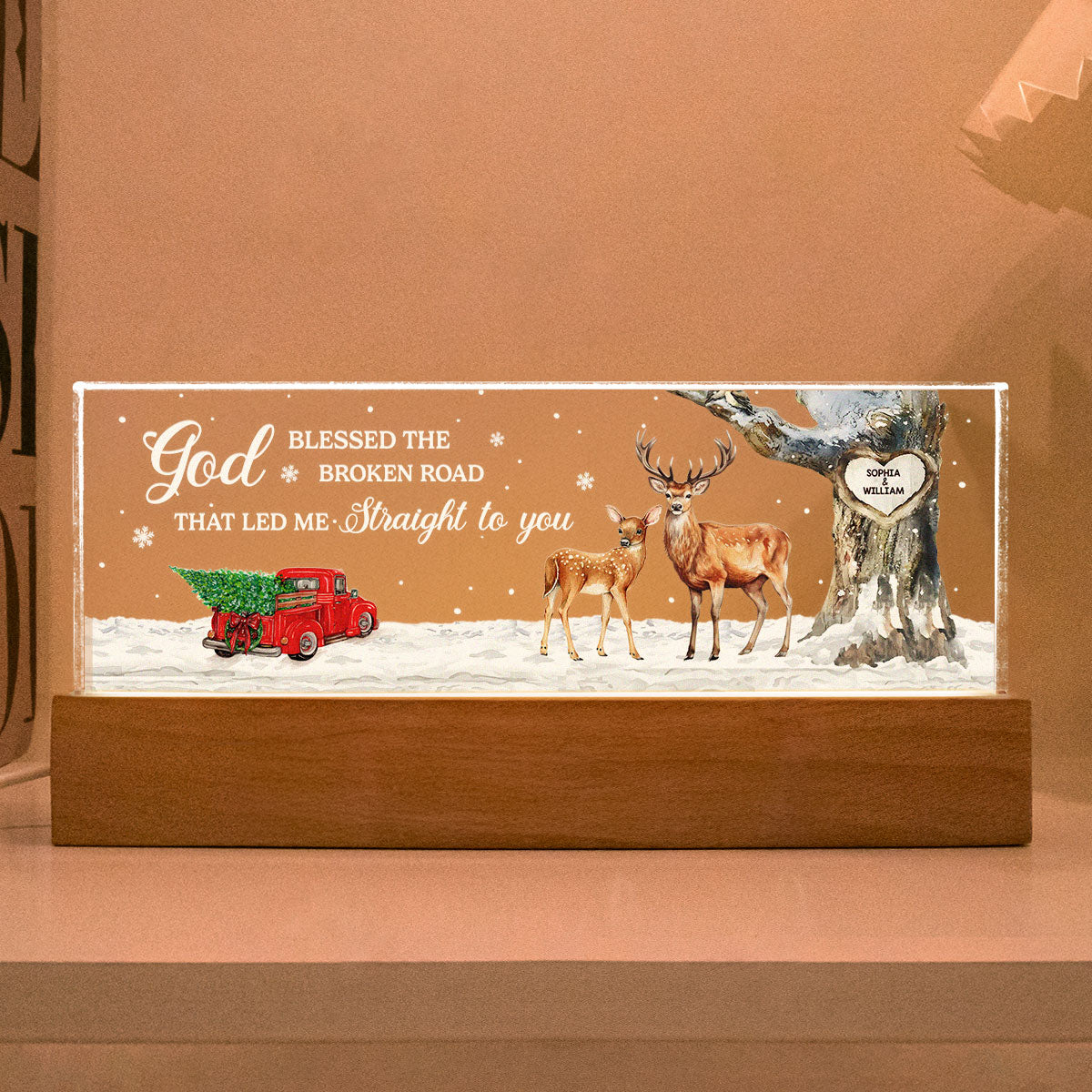God Blessed The Broken Road Personalized Acrylic Block LED Night Light, Christmas Gift for Couples