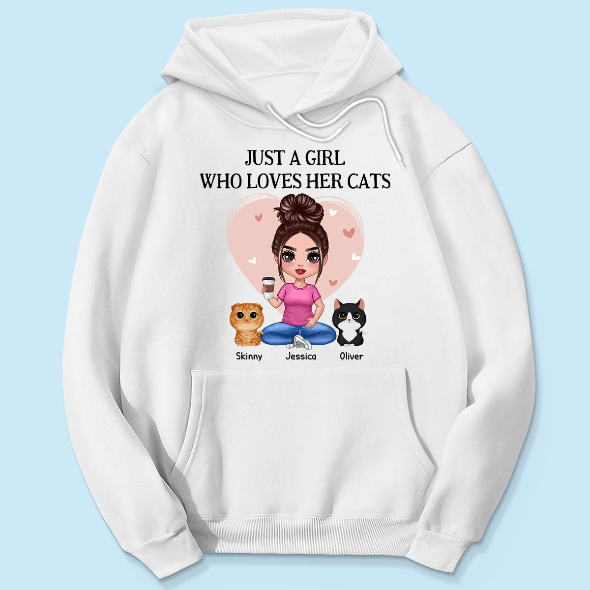 Pink Heart Just A Woman Who Loves Her Cats Personalized Shirt, Heartfelt 2025 Gift For Cat Moms, Cat Lovers