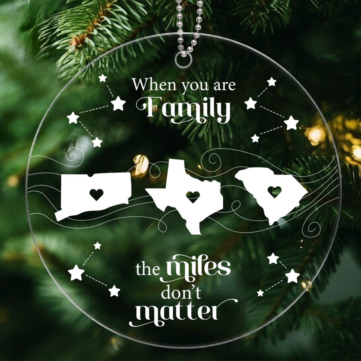 Long Distance Family Friends Siblings Sisters Besties Personalized Acrylic Ornament, Togetherness Christmas Gift