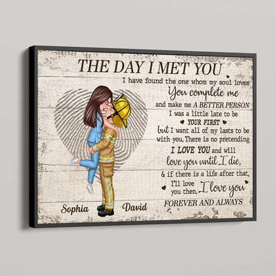 Fingerprint Couple Valentine‘s Day Gifts by Occupation Gift For Her Gift For Him Firefighter, Nurse, Police Officer Personalized Horizontal Poster