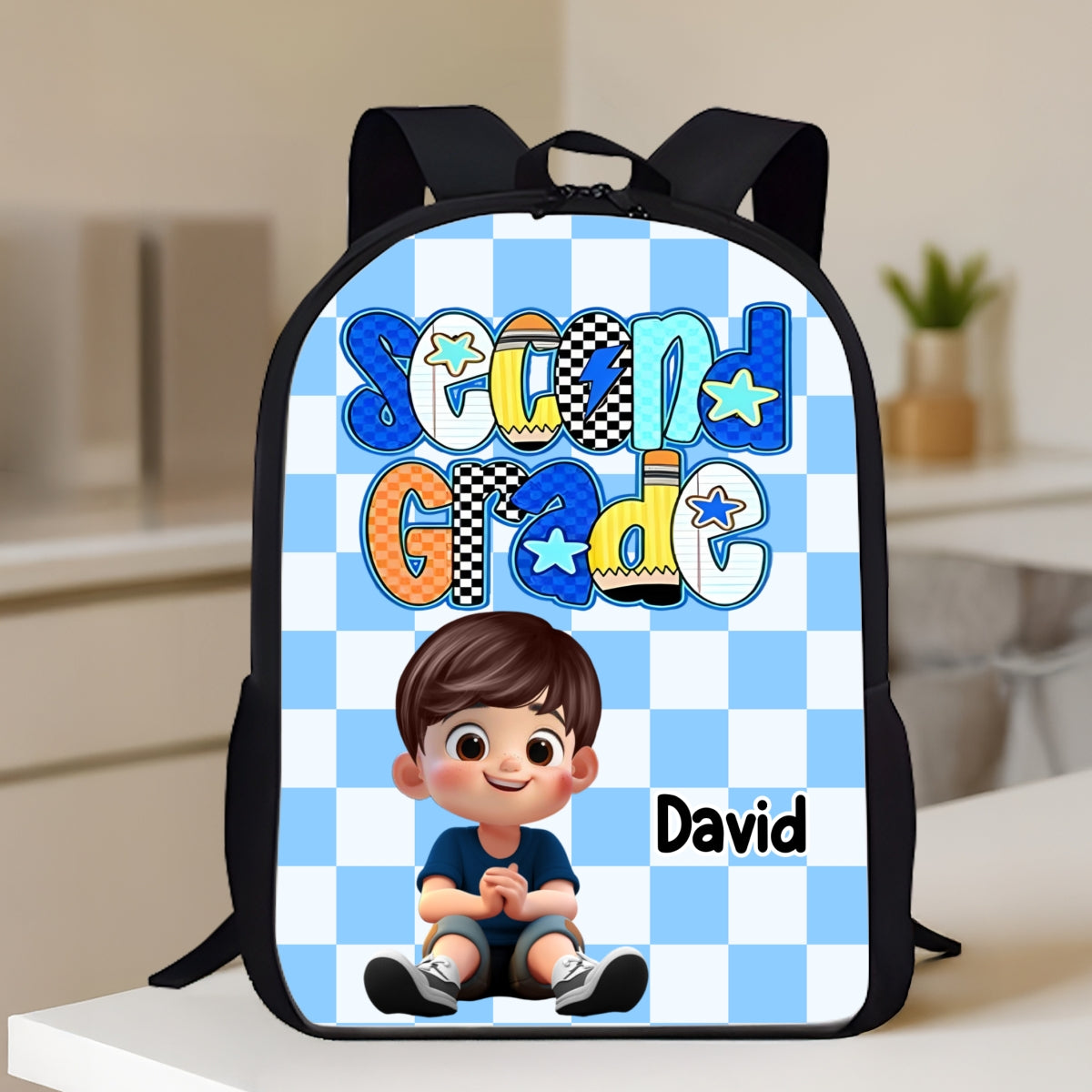 Retro Back to School Preppy Kindergarten Kid, First Day, Pre-K to Fourth Grade Personalized Backpack