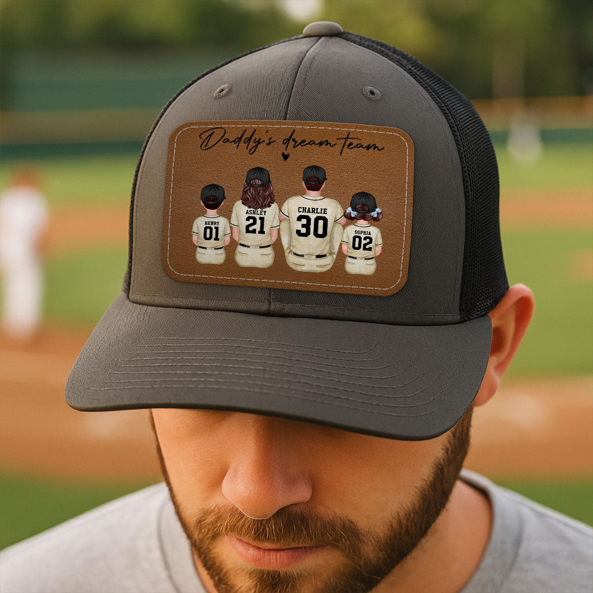 Retro Vintage Baseball Daddy's Dream Team Personalized Leather Patch Hat| Coolest Father's Day Gift For Dad, Husband