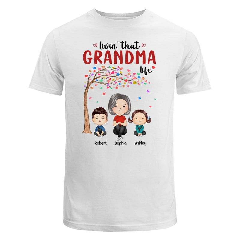 Doll Grandma And Grandkids Watercolor Style Sitting Under Heart Tree Personalized Shirt