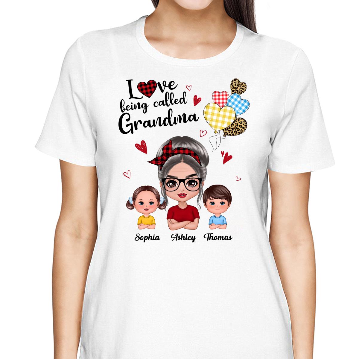 Love Being Called Grandma Doll Grandma Grandkids Colorful Checkered Hearts Personalized Shirt