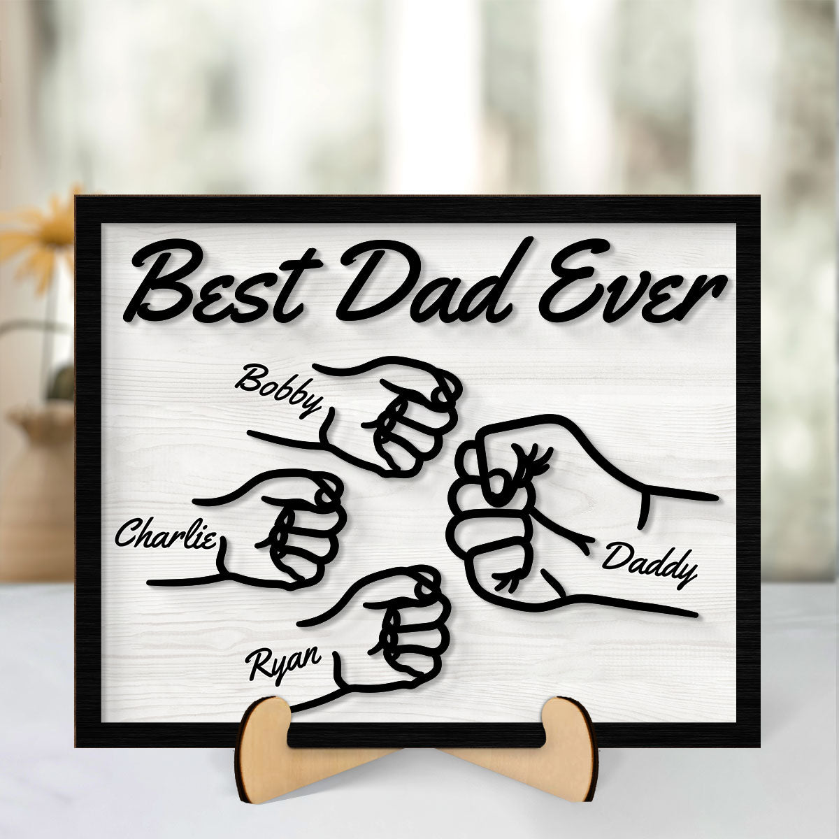 Best Dad Ever Fist Bump Personalized 2-Layer Wooden Plaque