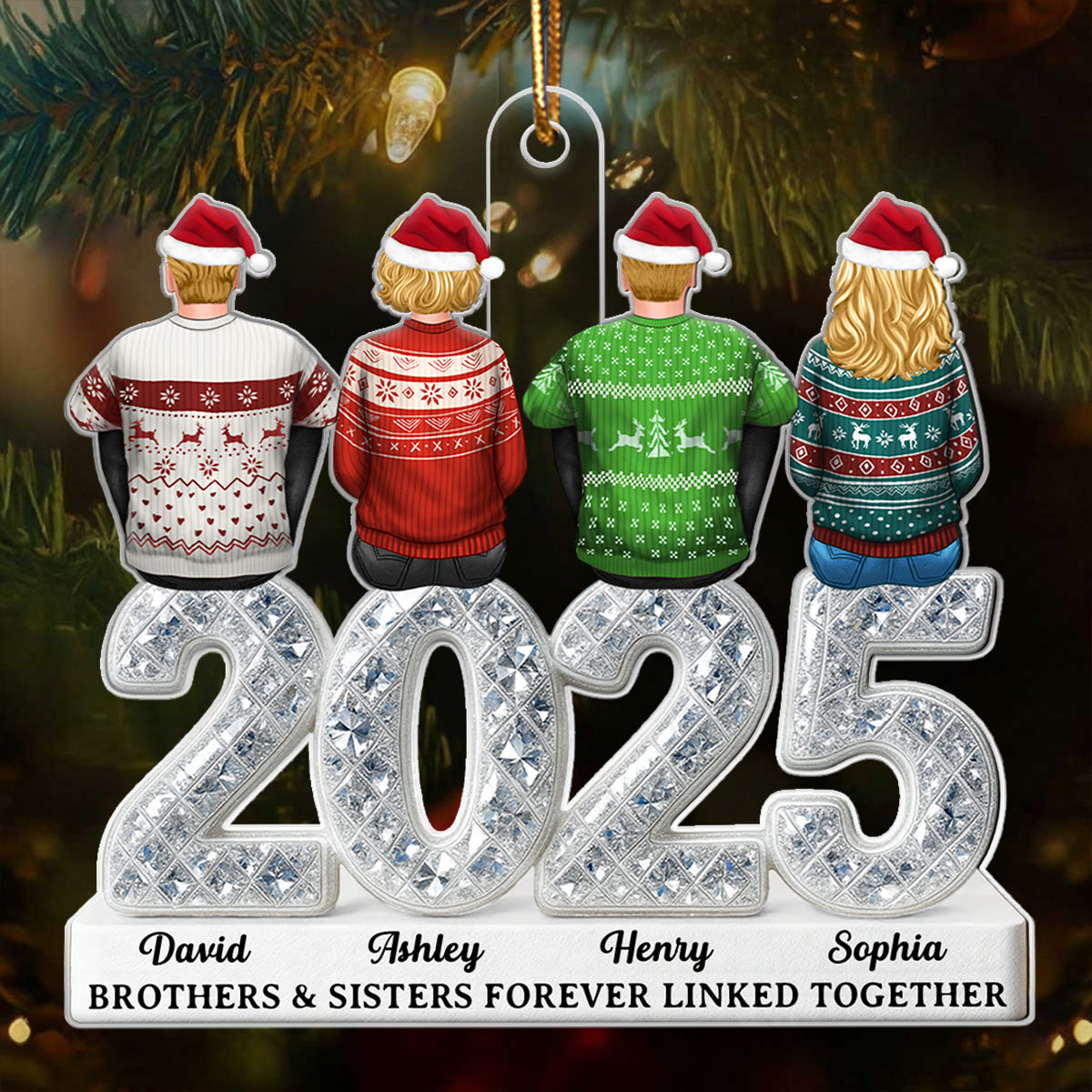 3D Shining Effect Siblings Brothers & Sisters 2025 - Personalized Acrylic Ornament - Unique Christmas Gift For Brother, Sister, Sibling