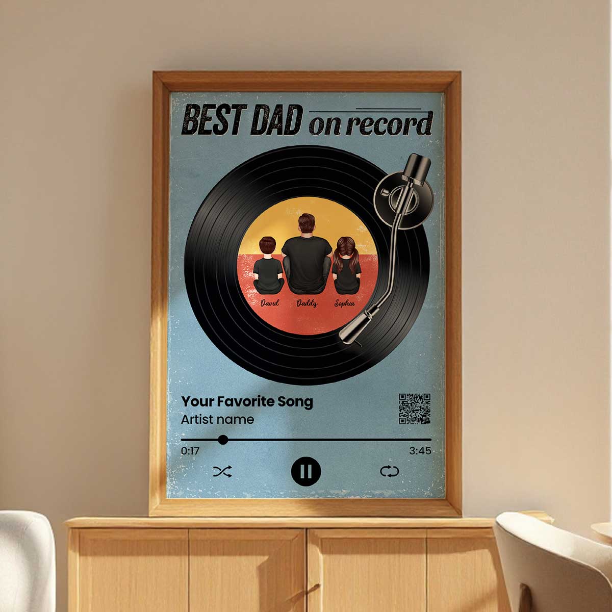 Retro Best Dad On Record Favorite Song Scannable QR Code Personalized Poster| Heartfelt Father's Day Gift For Dad