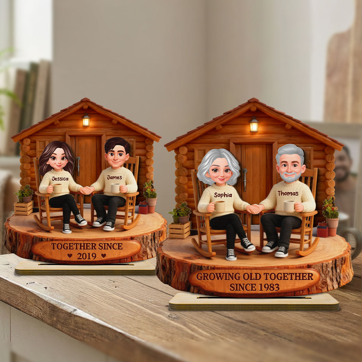 Eternal Love Couple Forever Together Wooden Cabin - Personalized 2-Layer Wooden Plaque - Gift For Couple, Gift For Him, For Her