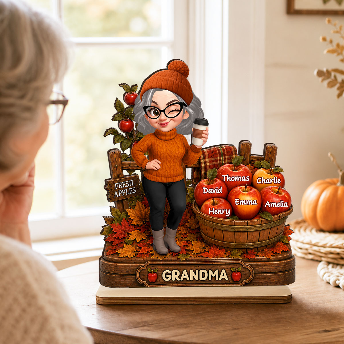 Grandma's Little Apples Fall - Personalized 2-Layered Wooden Plaque - Fall Season Decor Gift, Gift For Grandma